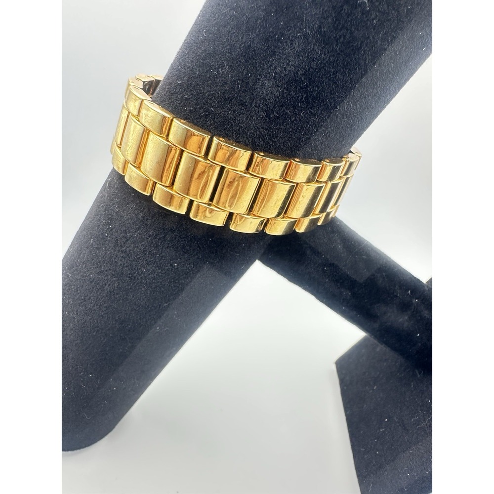Vintage Polished Gold Tone Solid Block Link Bracelet 71g Heavy Fashion Jewelry